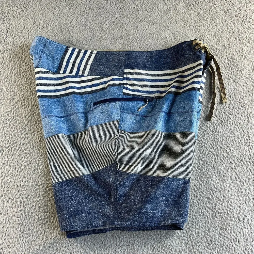 NEW Patagonia Board Shorts Mens Blue 38 Striped Swim Trunks Hybrid Outdoor Beach